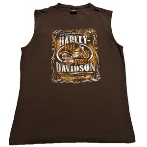 Harley Davidson Ride Free Men's Brown Sleeveless Tee Shirt Deadwood SD Sz XL